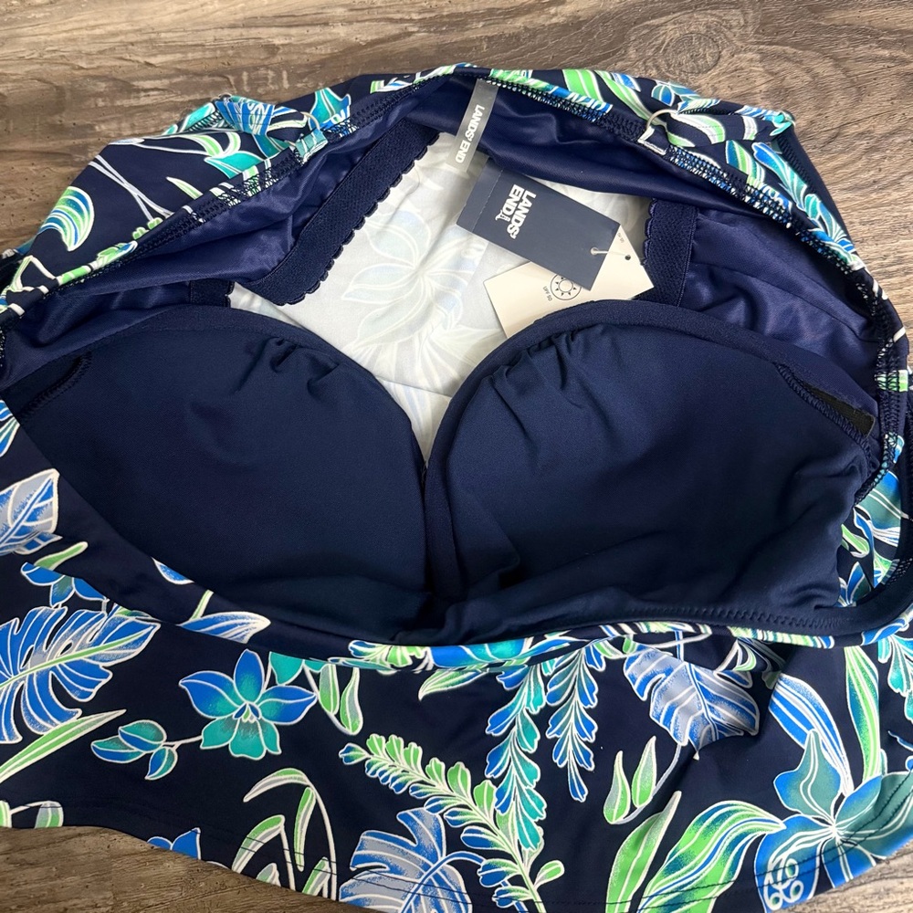 NWT Lands' End Blue Green Sea Lily Floral Square Neck Underwire Tankini Swim Top - Picture 3 of 6